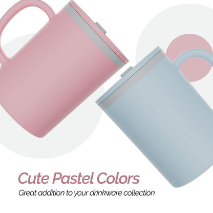Copco Iconic 16oz Double Wall Insulated Desk Mug with Lid and Handle, Set of 2, BPA-Free Reusable Plastic, Spill-Proof, Microwave & Dishwasher Safe, Wide Mouth, Cup Holder Friendly (Light Blue/Pink)