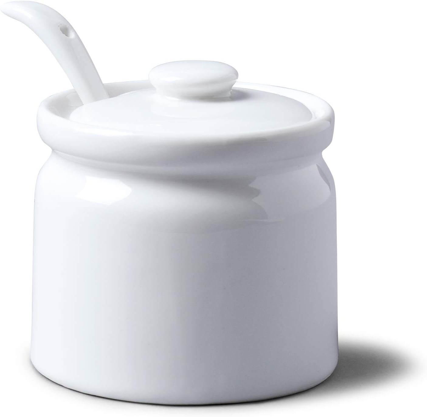 WM Bartleet & Sons 1750 T165 Traditional Porcelain Sugar/Jam/Mustard Pot with Lid & Spoon, 24 oz, White