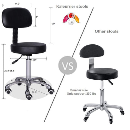 Kaleurrier Rolling Stools with Back Rest, Swivel Adjustable Heavy Duty Stool Chair for Hair Beauty Salon Kitchen Bar Counter Medical Barber Garage Shop Office Use - with Wheels(Black)