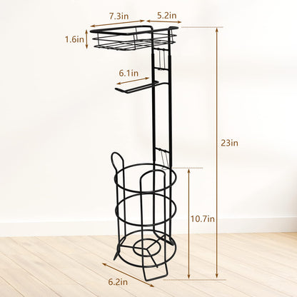 Toilet Paper Holder Stand Bathroom Toilet Paper Storage with Raised Base, Tissue Paper Roll Dispenser with Top Shelf (Black)
