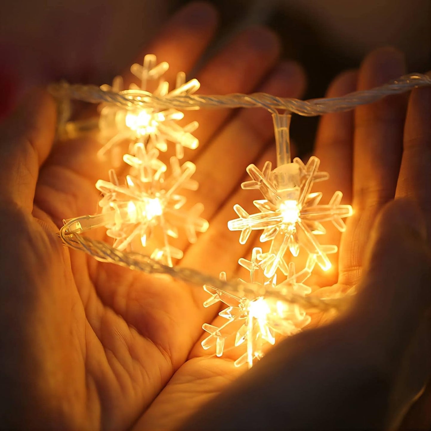 Christmas Snowflake String Lights, 20 FT 40 LED Warm White Battery Operated Fairy Lights with Remote Timer for Indoor