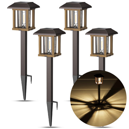 XMCOSY+ Solar Pathway Lights Outdoor, 25 LM LED Garden Lights with Seed Glass, 2-Tone Bronze & Wood Colour, IP65 Waterproof Solar Powered Lighting for Yard Landscape Driveway Walkway (Warm White)