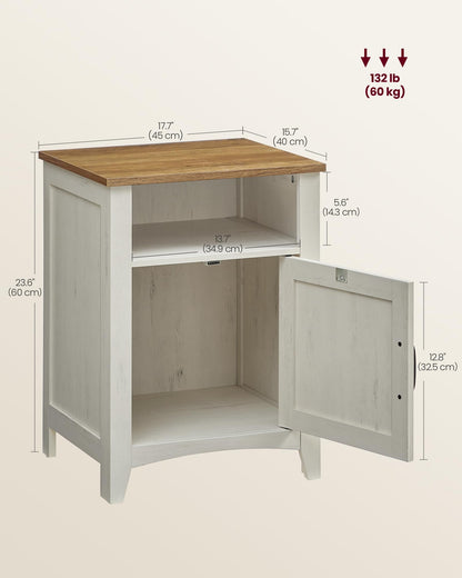 VASAGLE LIRY Collection - Farmhouse Nightstand with Barn Door, Bedside Table with Storage, Side End Table, Night Stand, Open Compartment, for Bedroom, Rustic White and Honey Brown ULET609K41