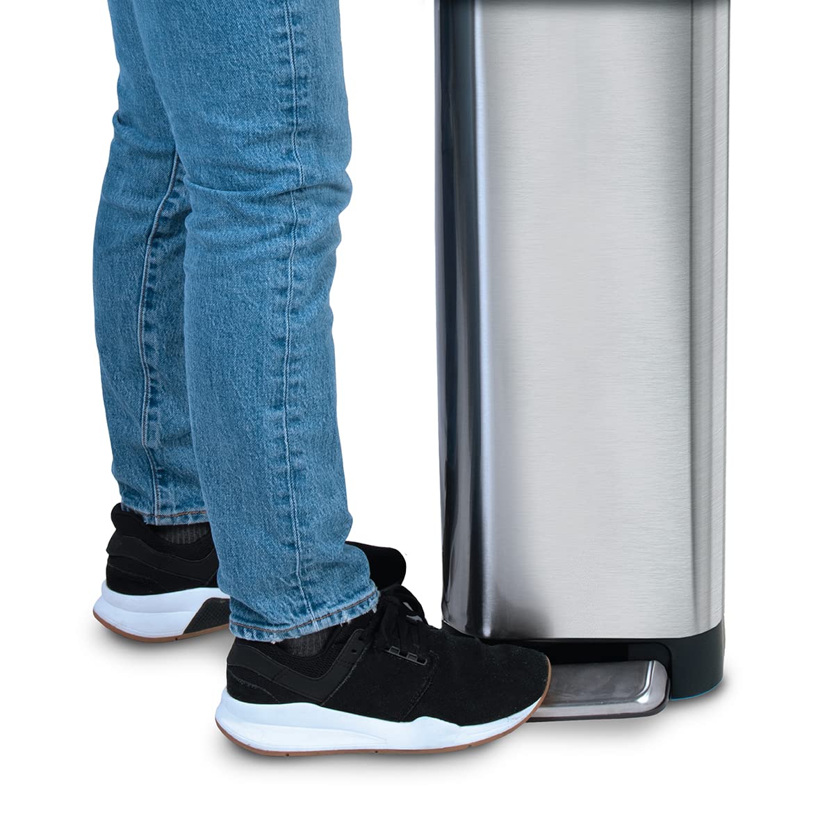 Glad Slim Trash Can with Clorox Odor Protection - Narrow Kitchen Garbage Bin with Soft Close Lid, Step On Foot Pedal and Waste Bag Roll Holder, Stainless Steel, 12 Gallon/45 Liter