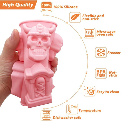 Halloween Chocolate Mold Silicone, 2pcs Skull and Tombstone Cavity Candy Gummy Mold for Baking Desserts