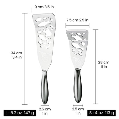 Stainless Steel Fish Spatula Set – Funky Fish Edition, 1 Large Fish Turner + 1 Small Metal Spatula, Ultra-Thin Edge for Easy Turning & Flipping, Ergonomic Non-Slip Handle, Dishwasher Safe