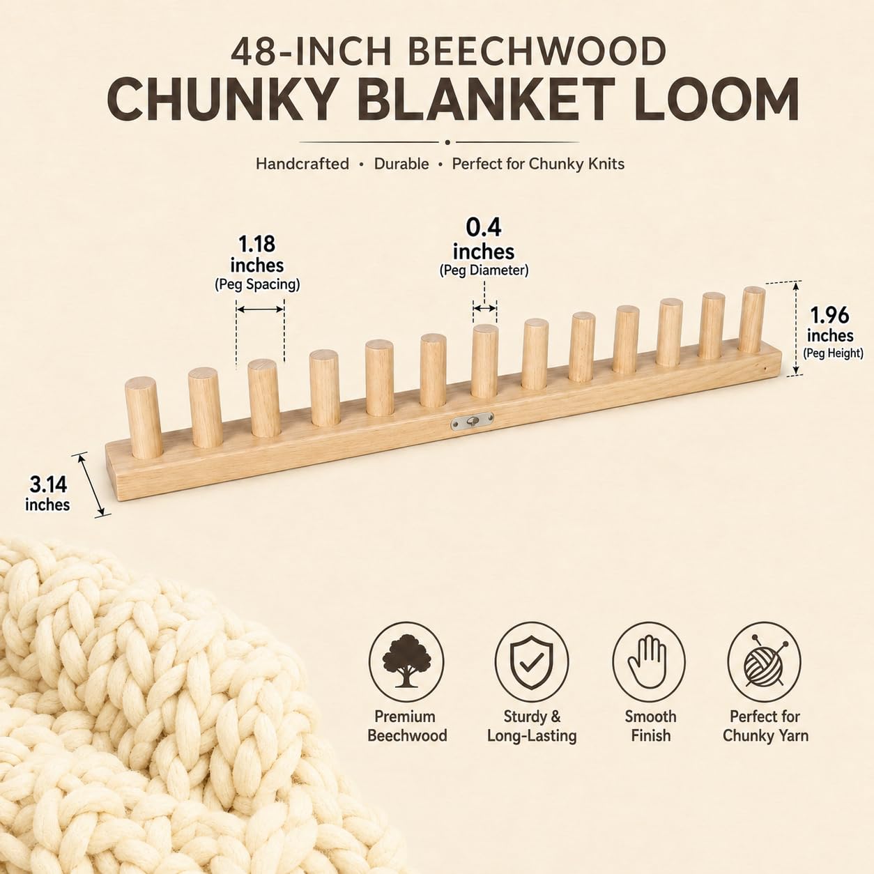 TopBoAoRAA 70'' Chunky Knitting Blanket Loom, Adjustable Wood Knit Loom with Detachable Modules, Portable Hand Weaving Loom Kit for Beginners, DIY Yarn Craft Tool for Home & Trave (70 inch)