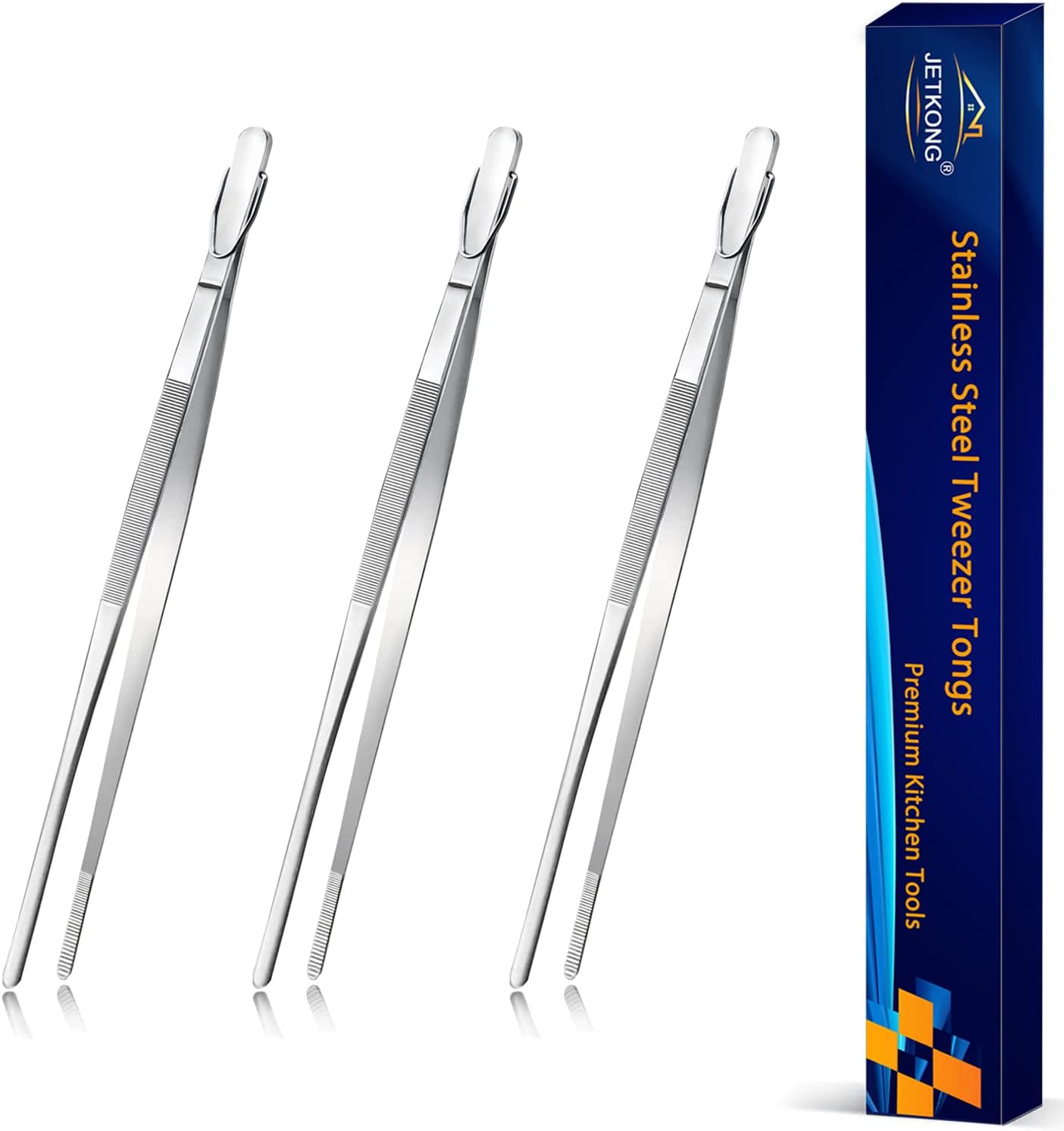 JETKONG Serving Tweezer Tongs - 9-Inch Cooking Tweezers, Set of 3 (9 Inch, Silver)