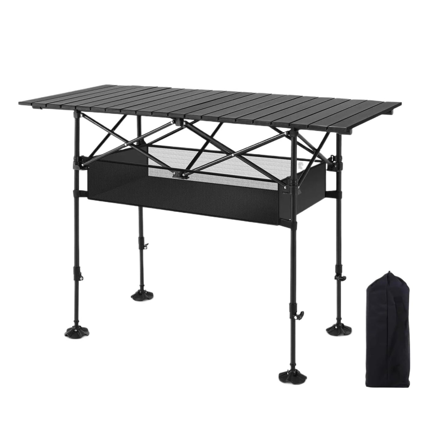 Folding Portable Camp Table Aluminum Fold Up Lightweight Roll Adjustable Height with Carry Bag Indoor Outdoor for Patio