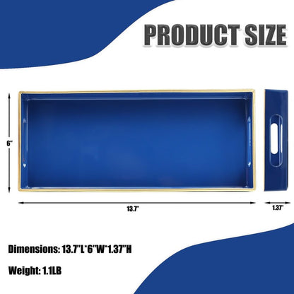 Leemxiiny Blue Bathroom Vanity Tray for Countertop, Small Plastic Toilet Tank Versatile Storage & Organization Tray for Makeup, Perfume, Desk, Kitchen, Candles, 13.7"x6"x1.4", 35HB