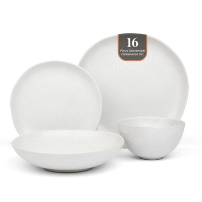 Trasa Home by Larder & Vine, Eco-Friendly High Fired Artisan Stoneware, Organic & Modern Dinnerware, 16 piece set, 4 place settings (Millstone)