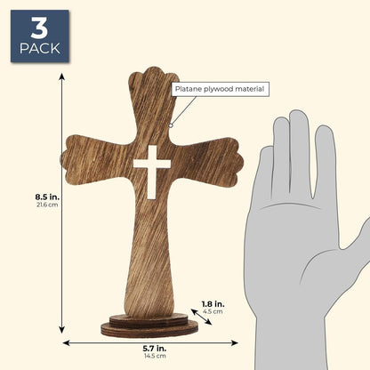 Juvale 3-Pack Wooden Cross Baptism Centerpieces, 6 x 2 x 9 In Brown Rustic Wood for Baptism Decor & First Communion