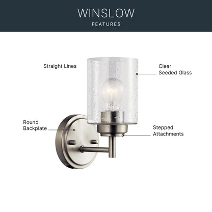 Kichler Winslow 9.25" Wall Sconce in Brushed Nickel, 1-Light Modern Wall Mount Fixture with Clear Seeded Glass , 45910NI