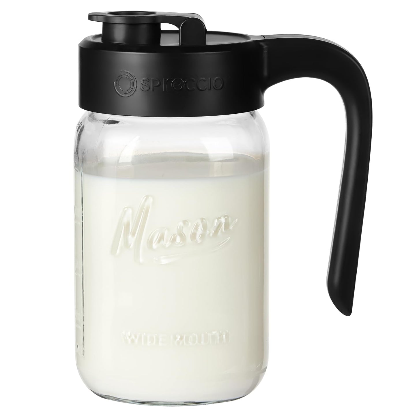 Spreccio 32 oz Glass Pitcher with Lid, 1 Quart Mason Jar Pitcher with Lid Airtight, Breast Milk Storage for Fridge, Ideal for Cold Brew Coffee, Iced Tea, Sun Tea, Juices