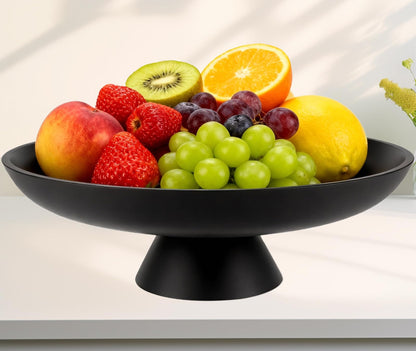 ZMCYNG Concrete Decorative Fruit Bowls for Kitchen Counter, 11" Large Decorative Bowl for Home Decor Coffee Table Centerpiece, Handcrafted Key Bowl for Entryway Table, Modern Black Pedestal Bowls