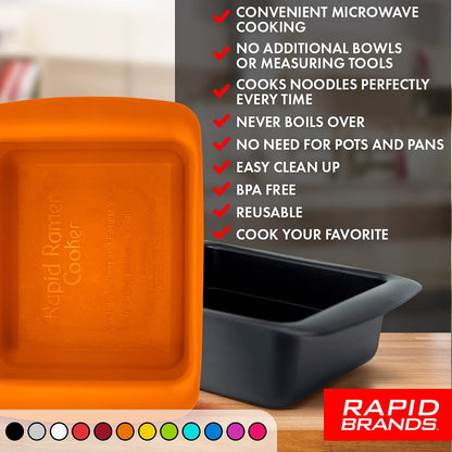 Rapid Ramen Cooker - Microwave Ramen in 3 Minutes - BPA Free and Dishwasher Safe | Perfect for Dorm, Small Kitchen, or Office (2-Pack,Black)
