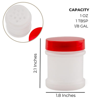 Cornucopia Brands Mini Plastic Spice Jars w/Sifters (12-Pack, Red); 2 Tablespoon Capacity (1 Fluid Ounce) Spice Bottles for Travel, Glitter, Gifts, Favors, Etc.