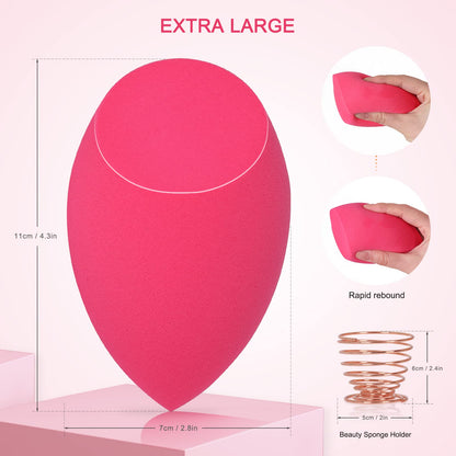 XL EXTRA LARGE Make Up Beauty Sponges Blender-Product contains: 1x Small(8cm) 1xExtra Large(11cm) and 2 Sponge Holder-for Face Body, Blush Cream, Liquid Foundation Powder Application, Ivory