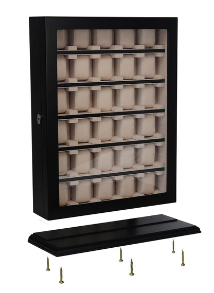 TIMELYBUYS 30 Piece Black Wood Watch Display Wall Hanging Case and Storage Organizer Box and Stand for Oversized Watches