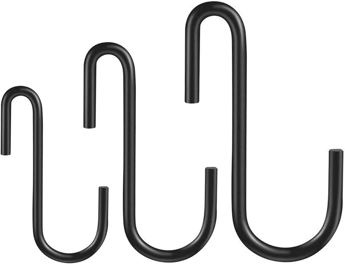 YourGift Heavy Duty S Hooks, S Shaped Hooks for Kitchen, Bathroom, Bedroom, Office, 24 pcs/Black, Various Sizes