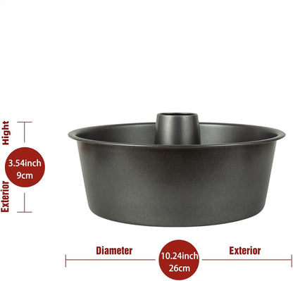 Non-Stick Angel Food Cake Pan, 10 inch Heavy Duty Dark Grey Aluminum