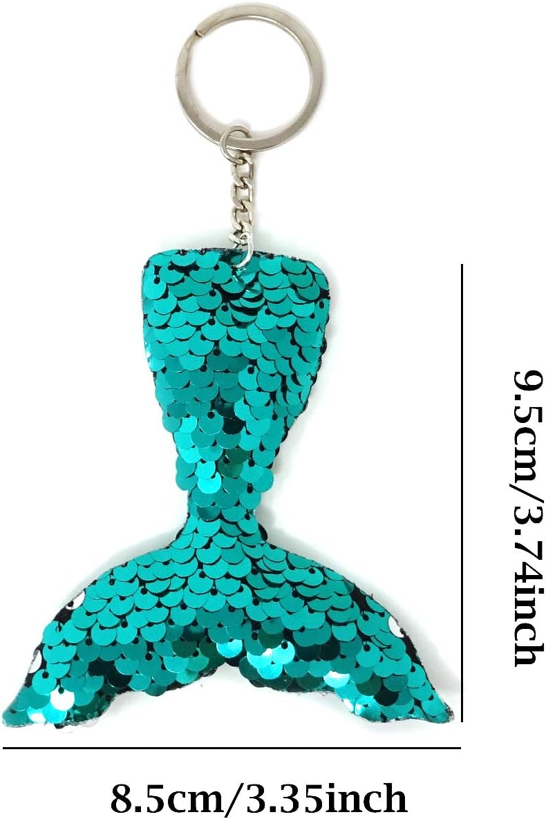 Honbay 6PCS Glitter Reversible Sequins Mermaid Tails Keychains, Party Favors for Mermaid Themed Party