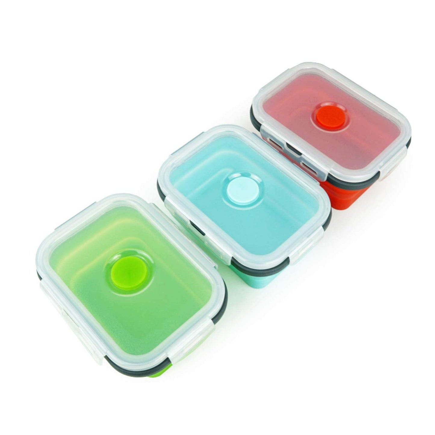 Ecomorning 3Piece Round Collapsible Lunch Container Silicone Food Storage Containers Collapsible Camping Bowl with Airtight Silicone Lids, Microwave, & Freezer Safe, 350ML