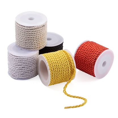 Craftdady 5 Rolls Twisted Cord Trim Rope 3mm Polyester Braided Satin Twine Cord Thread String for DIY Jewelry Craft Home Decoration, About 5.4 Yards/Roll