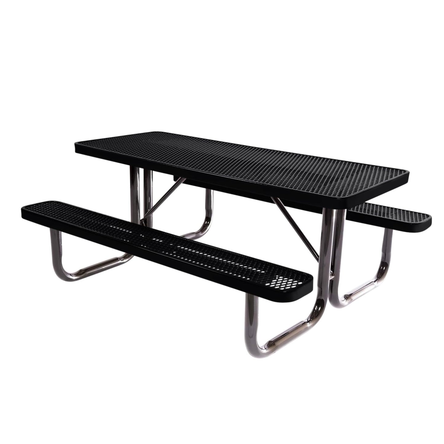 COATEDOUTDOORFURNITURE Heavy-Duty Portable Outdoor Picnic Table, Thermoplastic Coated Expanded Metal Commercial-Grade Patio Furniture Made in America (6ft Rectangular, Black)