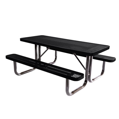 COATEDOUTDOORFURNITURE Heavy-Duty Portable Outdoor Picnic Table, Thermoplastic Coated Expanded Metal Commercial-Grade Patio Furniture Made in America (6ft Rectangular, Black)