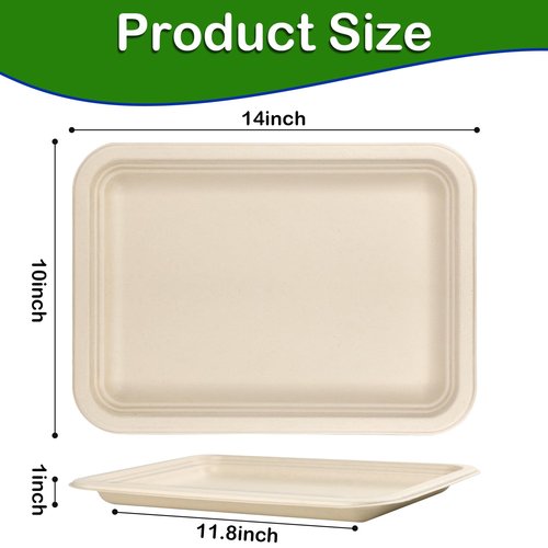 EcoAvance Large Paper Plates 14 Inch, 100 Pack Disposable Trays, Heavy Duty Dinner Size, Eco-Friendly Compostable Biodegradable, Strong Sturdy Brown