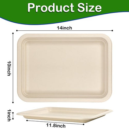 EcoAvance Large Paper Plates 14 Inch, 100 Pack Disposable Trays, Heavy Duty Dinner Size, Eco-Friendly Compostable Biodegradable, Strong Sturdy Brown
