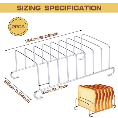 LNQ LUNIQI 2Pcs 8 Slice Toast Bread Rack Stainless Steel Toast and Bread HolderBreakfast Loaf Stand Cooling Grid Bread Rack Air Fryer Accessories