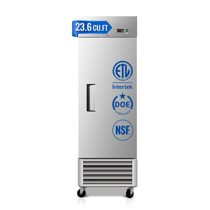 27" W Commercial Freezer, ETL Certified 23.6 Cu.ft Stainless Steel Reach-in Upright Freezer,Auto Defrost,Fan Cooling,Digital Temperature Control (-10°F - 10°F) Used to Restaurant,Bar,Shop