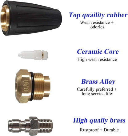 Xiny Tool 4000 PSI Rotating Turbo Nozzle Set, 1/4 Inch Rotating Turbo Nozzle with 5 Nozzle Tips