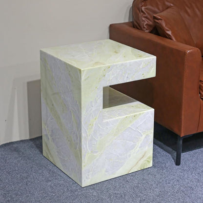 Natural Marble C-Shaped End Table, Luxurious Handmade Coffee Table Suitable for for Living Room Bedroom Bathroom Small Spaces, No Installation Marble Sofa Table for Modern Home Decor