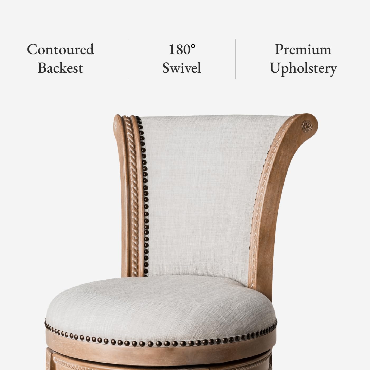 Maven Lane Pullman Bar Stool 31 Inches – Set of 2 – Swivel Stools with Footrest – Light Brown Solid Wood Frame & Natural Fabric Upholstery – Perfect for Bars, Pub Tables & Tall Kitchen Counters
