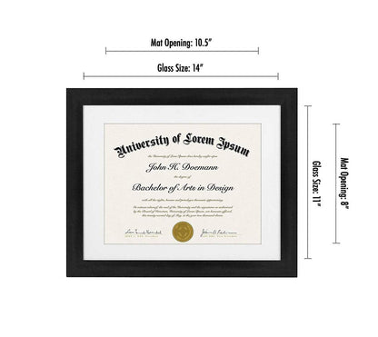 Americanflat 11x14 Diploma Frame with Shatter-Resistant Glass - Use as 8.5x11 Frame with Mat or Display 11x14 Documents Without Mat - Certificate Frames with Engineered Wood for Wall Display - Black