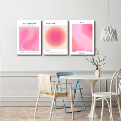 Trendy Aesthetic Canvas Wall Art Set of 3 - Pink Gradient Aura Angel Posters | Framed 12x16 Inch Decor