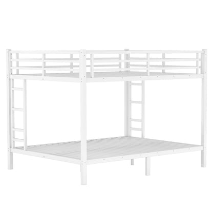 Bellemave Queen Over Queen Size Bunk Bed with Guardrail for Teens and Adults, Metal Bunk Bed Frame with 2 Ladders and Under Storage for Dorm and Bedroom, Noise Reduced, No Box Spring Needed, White