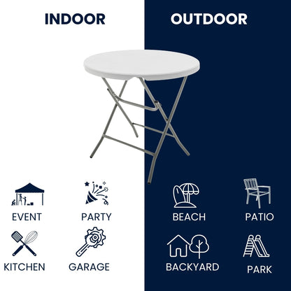 BTEXPERT Set of 10, White 32" Round 30" Height Round Plastic Folding Table Commercial Portable for Picnic Party Event Camping Banquet Card Dining Wedding Home Kitchen Indoor Outdoor
