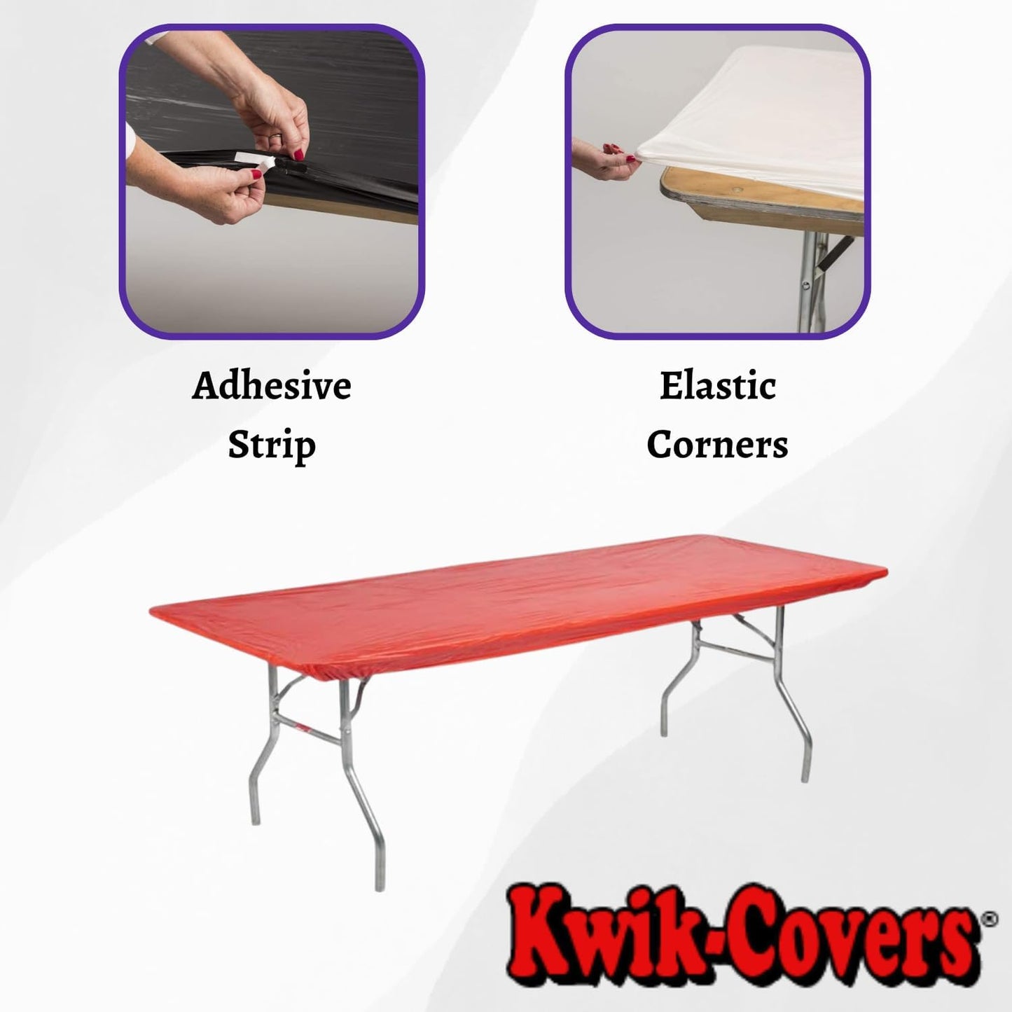 Kwik-Covers 6' 30" 72", 5 Rectangle Plastic Table Covers x Bundle of (Red)