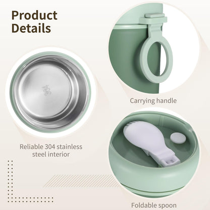 OMISTAR 6 Pcs Insulated Food Container Set with Folding Spoon, 17.9 oz Soup Thermal Cup, Stainless Steel Food Jar with Handle, Hot and Cold Food Container for School Office Picnic, Green, White, Pink