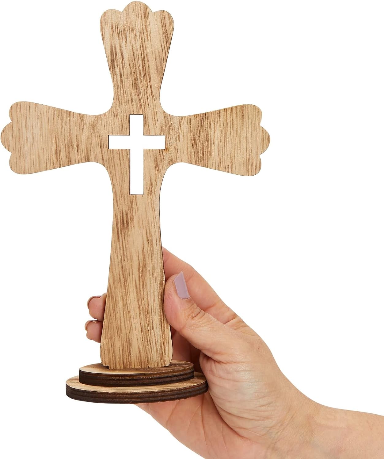 Juvale 3-Pack Wooden Cross Baptism Centerpieces, 6 x 2 x 9 In Brown Rustic Wood for Baptism Decor & First Communion
