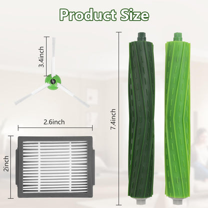 Replacement Accessories for iRobot Roomba E, I & J Series i7 i7+ E5 E6 E7 i2 i3 i3+ i4 i4+ i6 i6+ i8 i8+/Plus,1 Set Rubber Brushes, 4 HEPA Filters,6 Side Brushes, 1Caster Wheel ﻿