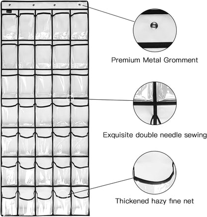 1 Pack 35 Closet 4Hooks, (67.7'' 26.4'') Clear Crystal Pockets Large Hanging Shoe Organizer Over The Door Shoe Rack
