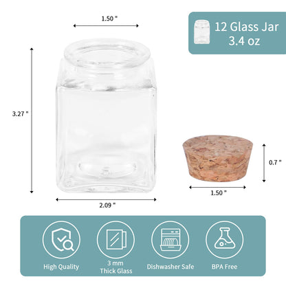 ELAORY 12 Pack Small Glass Jars With Lids, 3.4 oz Mini Bottles With Cork, Twine and Labels for Favors, DIY Crafts, Candy, Potion