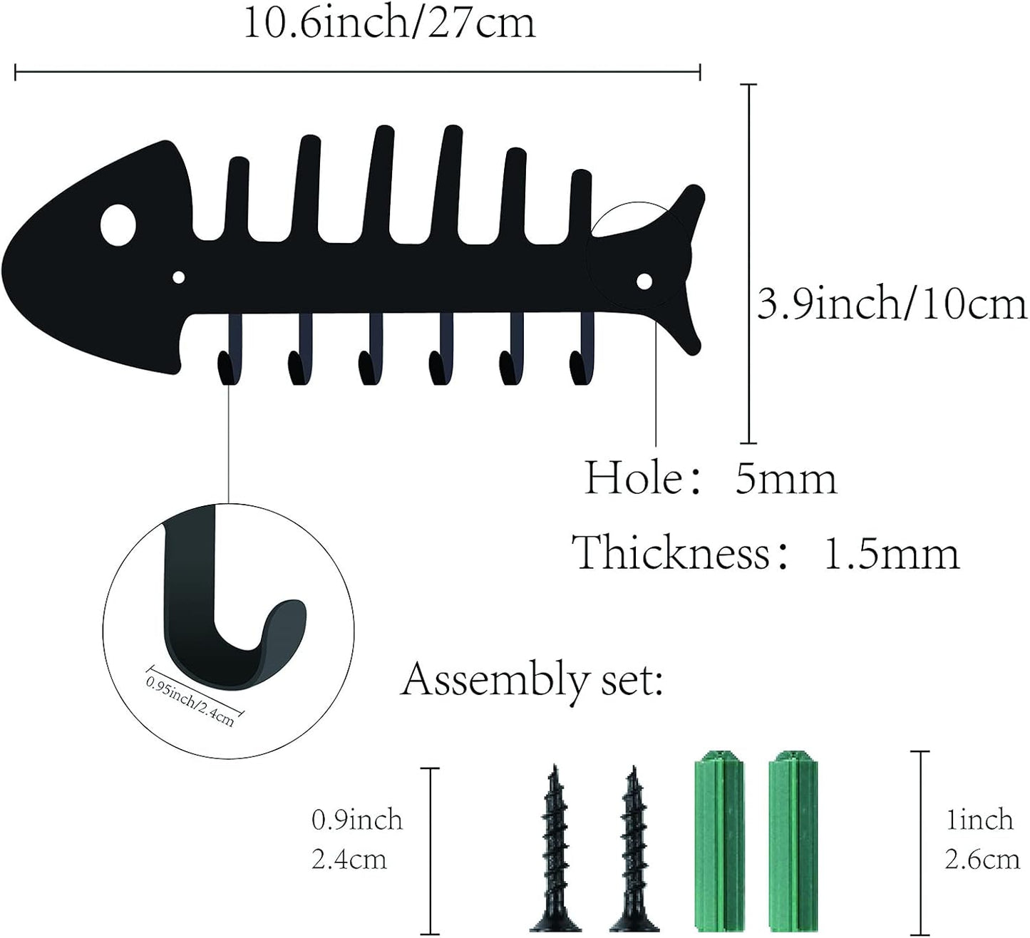 CREATCABIN Fishbone Key Holder Hanger, Towel Rack Organizer with 6 Hooks, Wall Mounted for Bathroom Kitchen