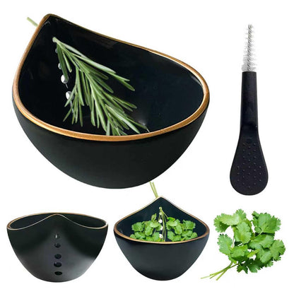 TASOMUTY Herb Stripper Bowl,2026 New Herb Stripper Bowl Ceramic,Kitchen Tools for Stripping Herbs,Comes with a Small Brush. (Navy Blue)