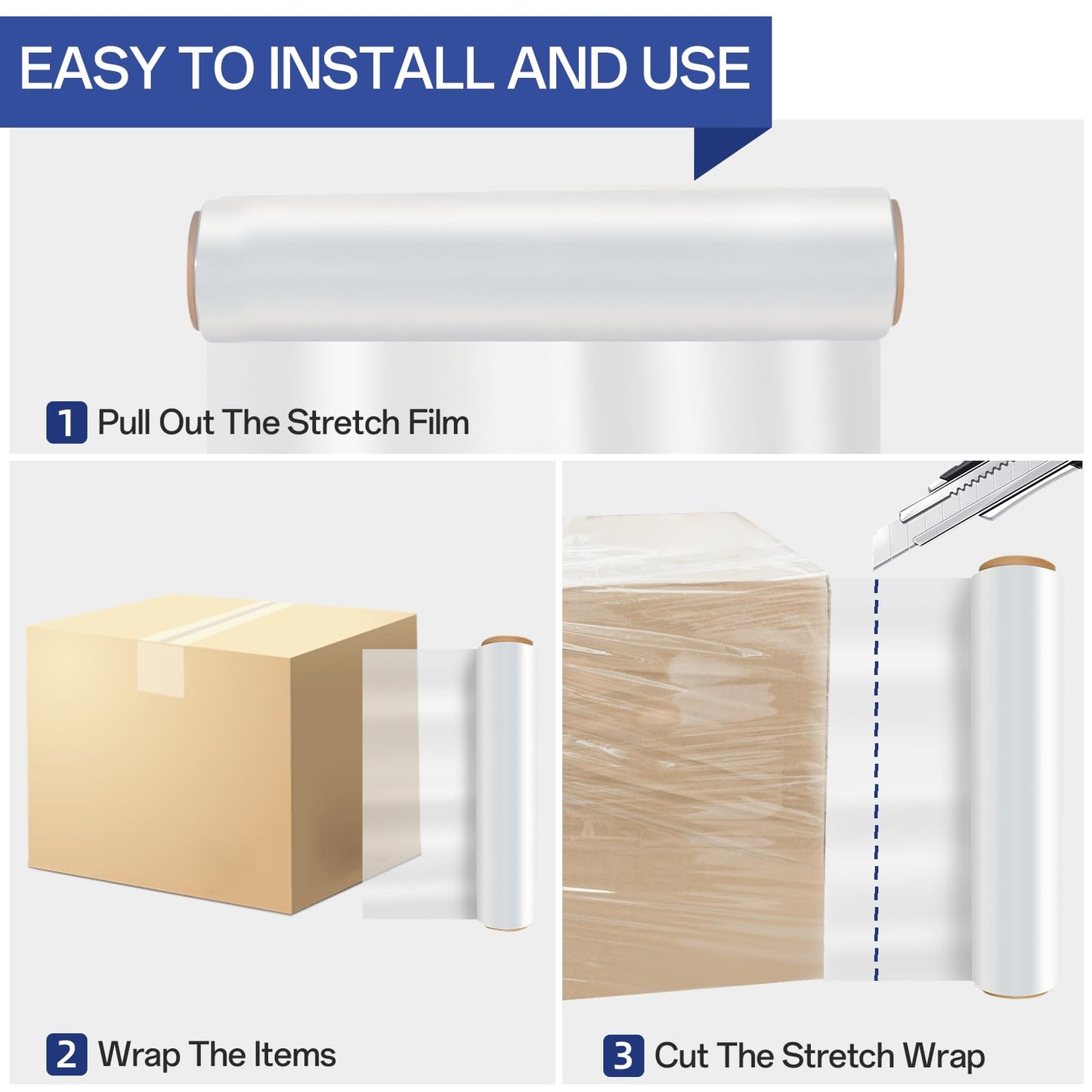 Stretch/Shrink Wrap Roll 18 Inch 1500ft,Heavy Duty 800% Stretch,Clear 80 Gauge Industrial Strength Stretch Film,Plastic Wrap for Pallet Wrap for Pallets,Packing, Shipping&Furniture Protection(4 Roll)